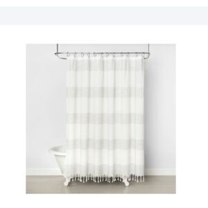 Hearth & Hand White Woven Grey Stripe Shower Curtain